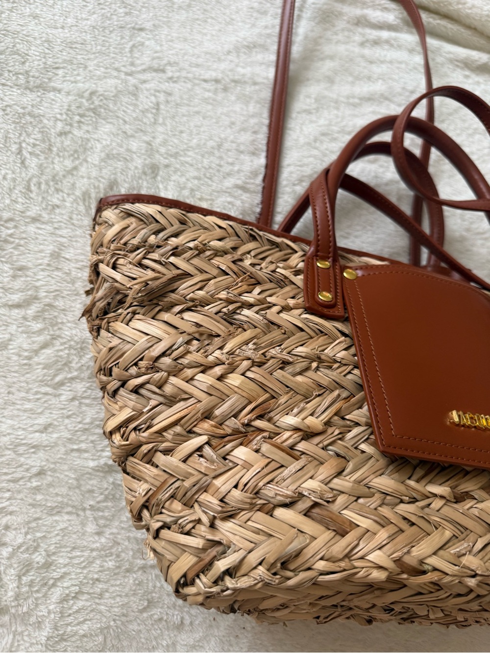 Jacquemus Le Panier Soli Straw Basket Tote Bag Brown Leather Crossbody - Picture 4 of 8